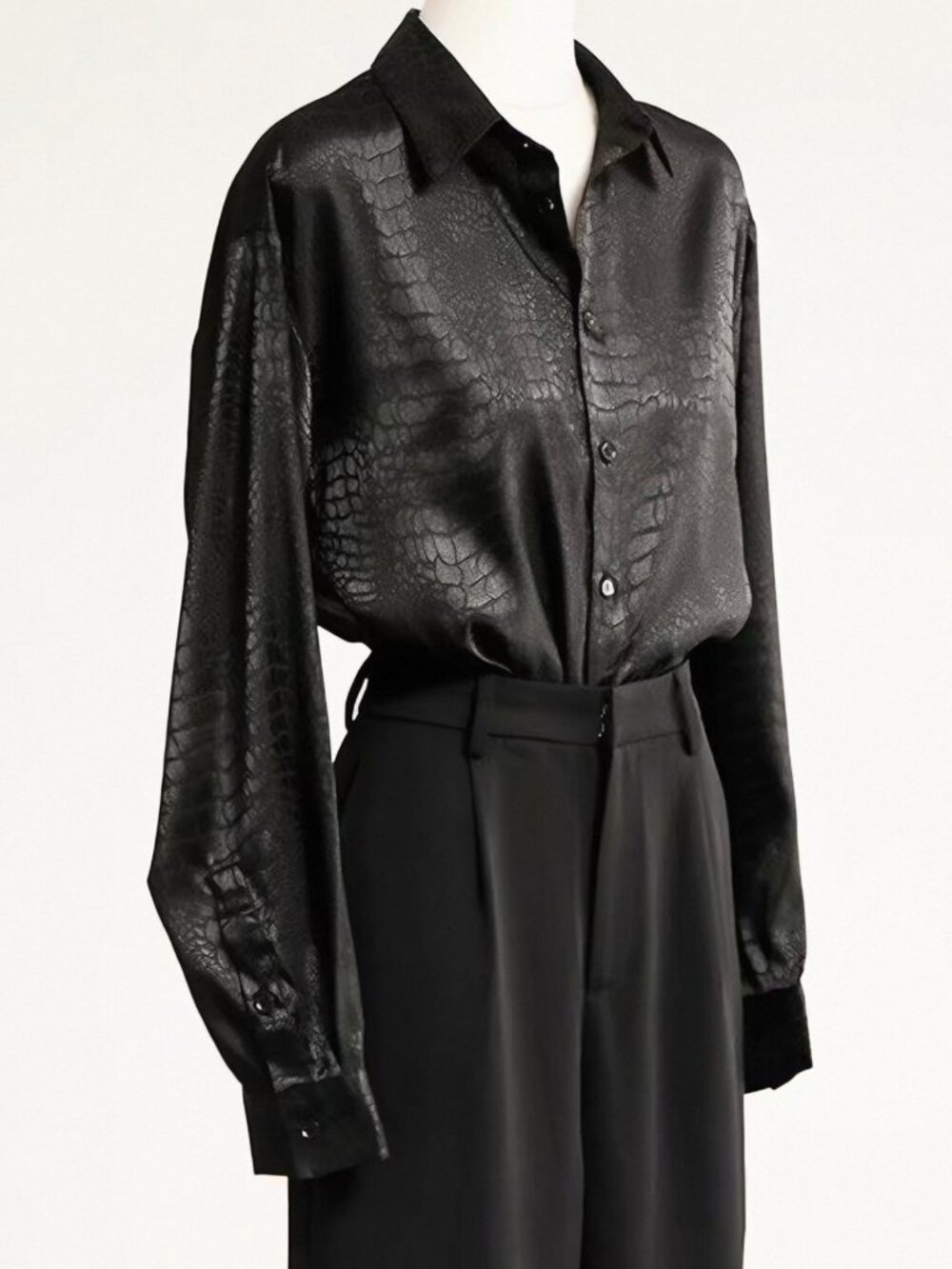 Black Textured Button-Up Shirt - Size L